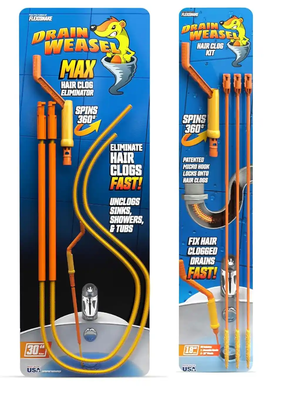 FlexiSnake Drain Weasel Sink Snake Hair Clog Remover Tool Kit